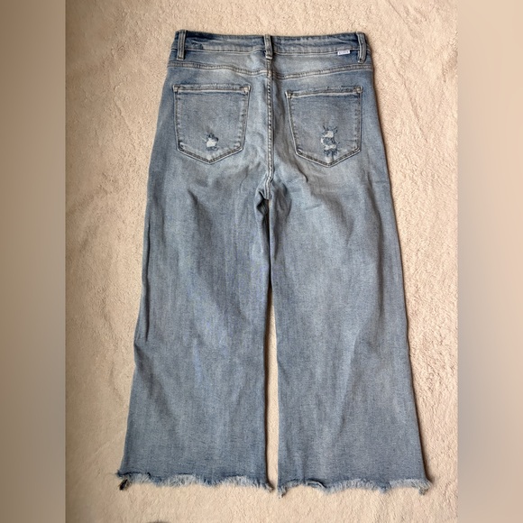 Risen Wide Leg Distressed Blue Cropped Jeans Women size 13 or 31 - Picture 2 of 12